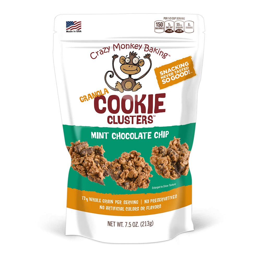 Crazy Monkey Baking Granola Cookie Clusters - Whole Grain and Wheat Free Granola Bites Usable for Cereal, Yogurt Topper and Snacking - Mint Chocolate