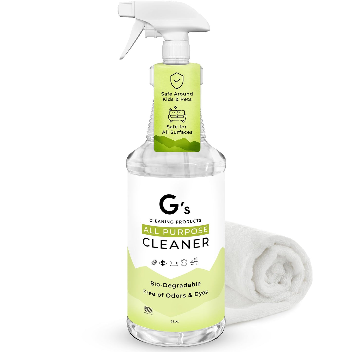 G's Cleaning Biodegradable All Purpose Cleaner - 32 oz Non-Toxic Natural Cleaning Spray - Multipurpose Cleaner Spray for Multi Surface, Kitchen