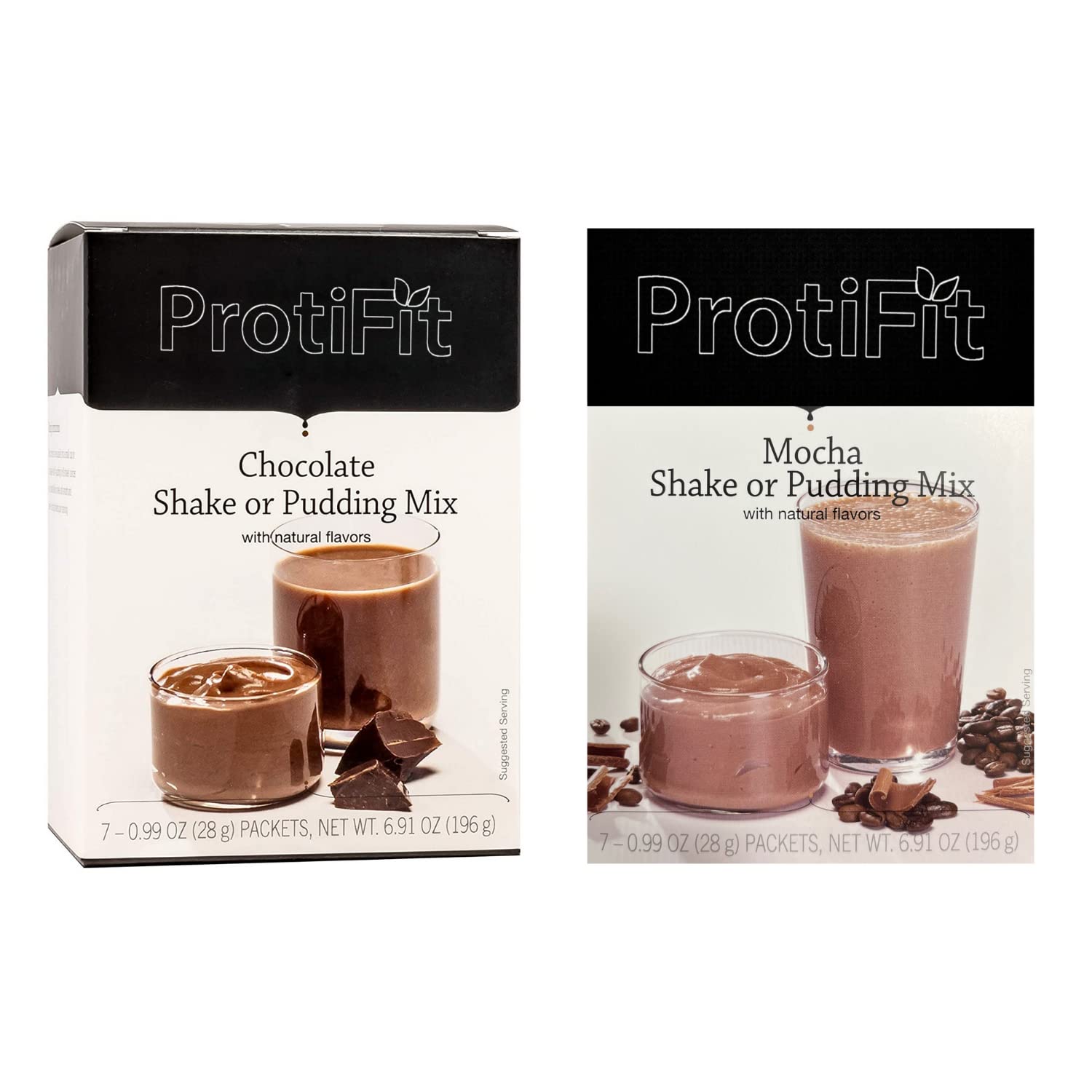 PROTIFIT - High Protein Chocolate & Mocha Pudding & Shake Mix 2 Pack, 15g Protein, Low Calorie, Low Fat, Low Carb, Aspartame Free, Idea Protein