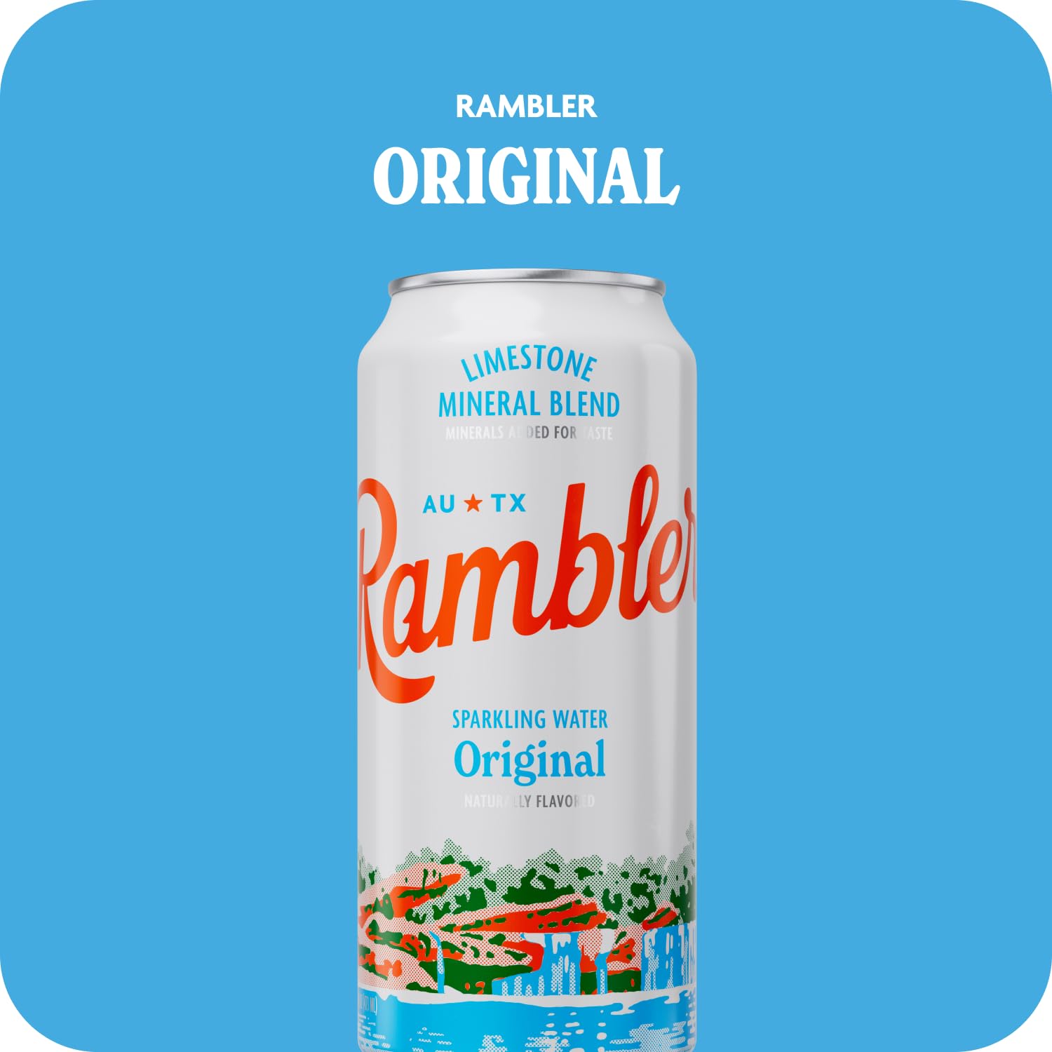AUTX RAMBLER Sparkling Water, Texas Limestone Mineral Blend, Original Natural Flavor, 16-Ounce Tallboy Cans, 12-Pack