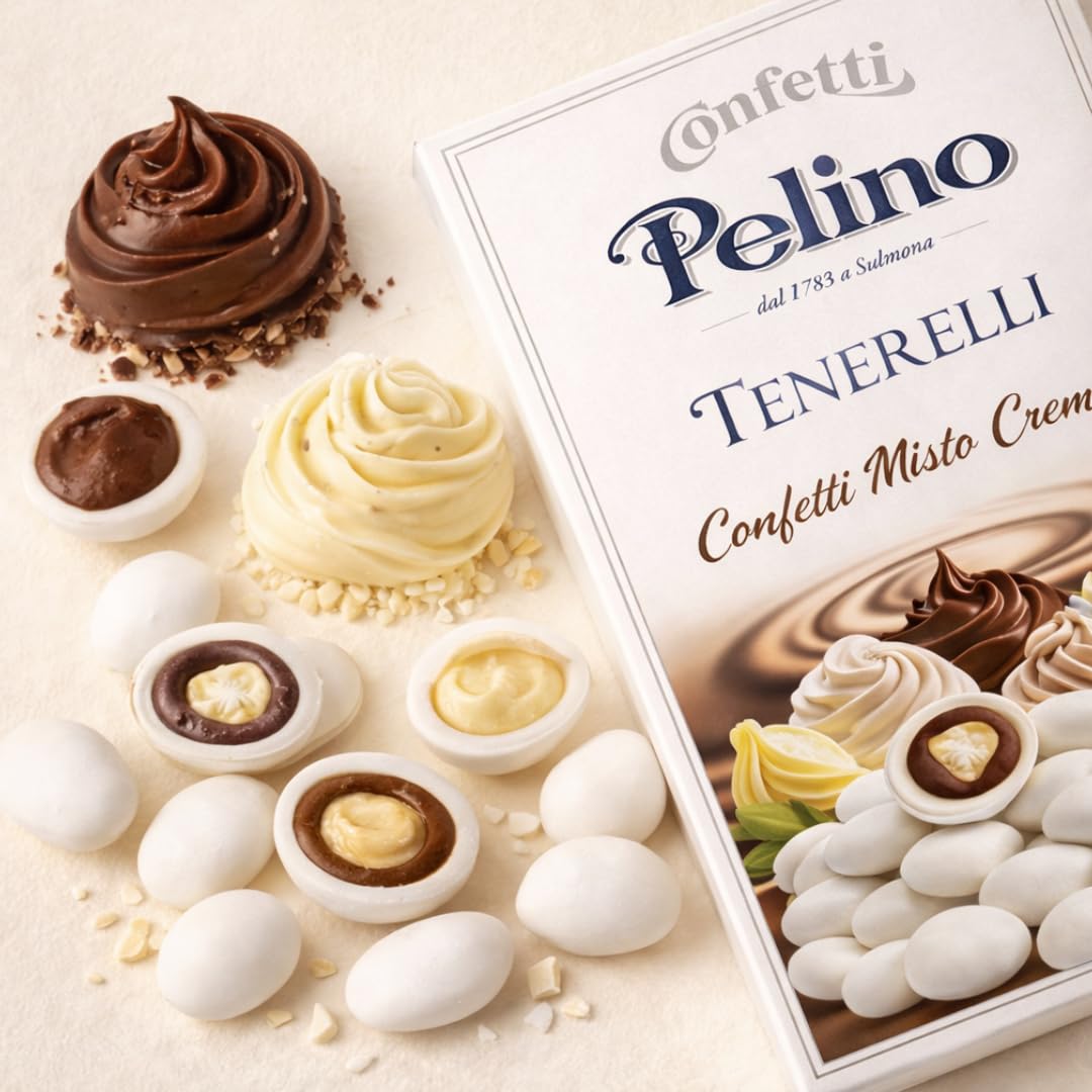 Pelino Italian Confetti Candy Tenerelli Misto Creme (10 Pack) | Premium Sugar-Coated Italian Almond Candy with Chocolate, Vanilla & Cream Filling |