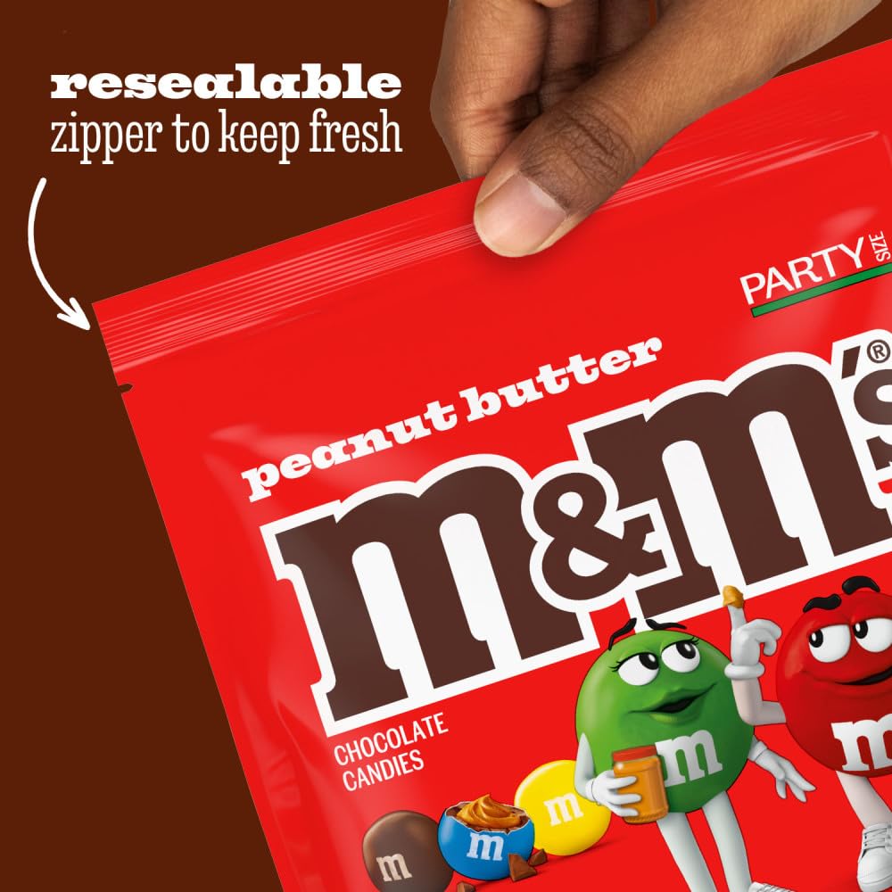 M&M'S Summer Peanut Butter, Chocolate Candy, Party Size, 34 oz Resealable Bulk Candy Bag