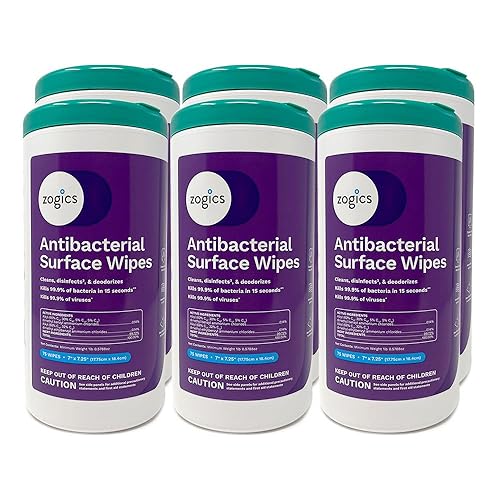 Zogics Antibacterial Disinfecting Wipes, 75-Count Canister (Case of 6 Canisters), Alcohol-Free Multi-Surface Wipes