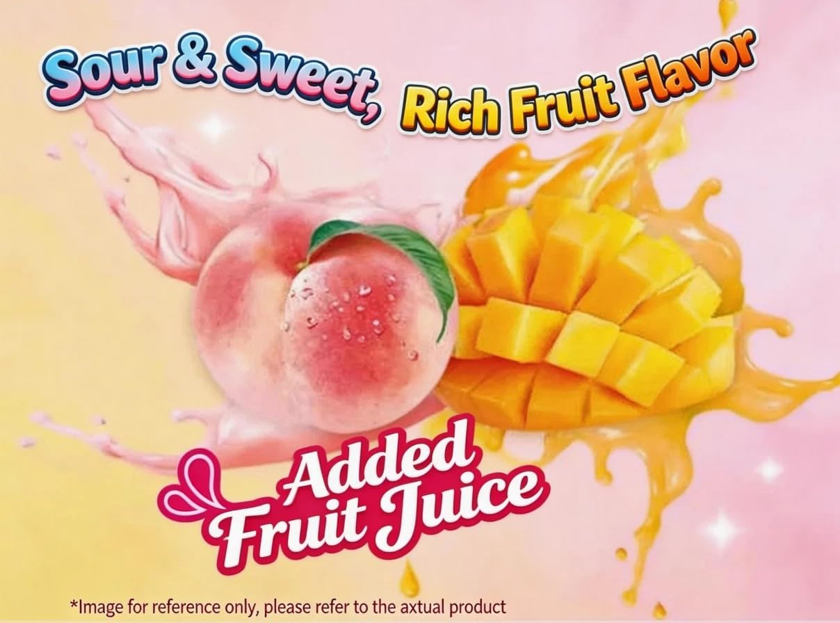 Fruit Chew Gummy Candy, White Peach and Mango Flavor, with Real Fruit Juice, Dual Texture, 3 Pack (Mango)