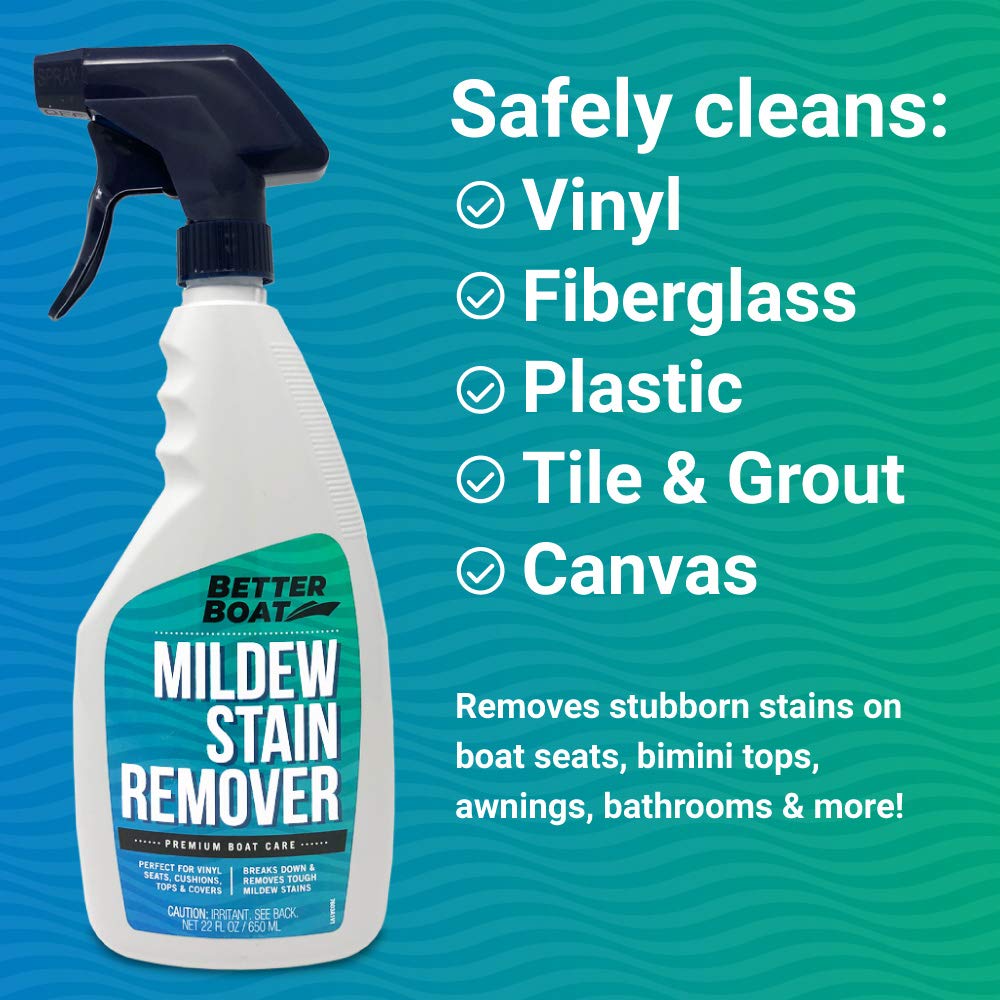 Better Boat Mold and Mildew Stain Remover 22oz Spray for Fabric Vinyl Tile Grout, Removes Mold Stains on Boat Seats Bathroom Shower Patio Furniture