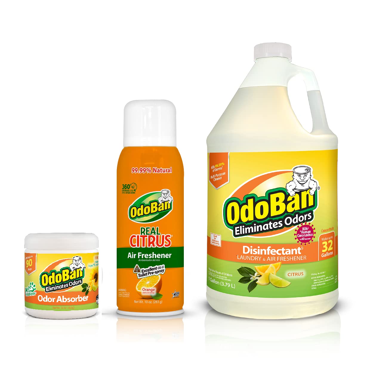OdoBan Aroma Eliminator Set, Made in the USA, 10 Ounce Natural Oil Real Citrus Orange Air Freshener Spray, 1 Gallon Multipurpose Disinfectant Cleaning