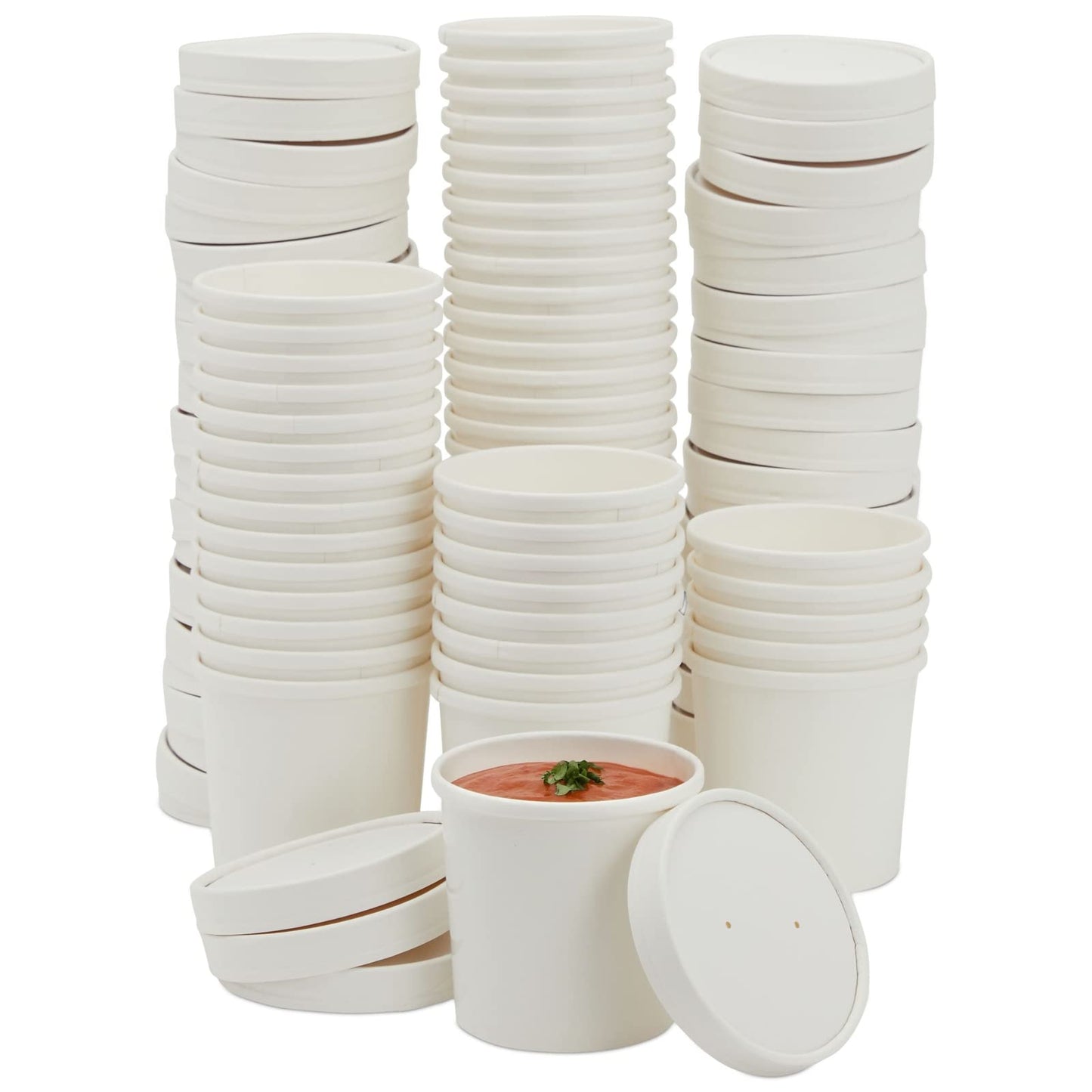 Juvale Disposable Soup & Ice Cream Containers with Lids - 12 oz White Paper, 50 Count - Disposable Bowls for Hot Soup & Ice Cream Cups with Lids