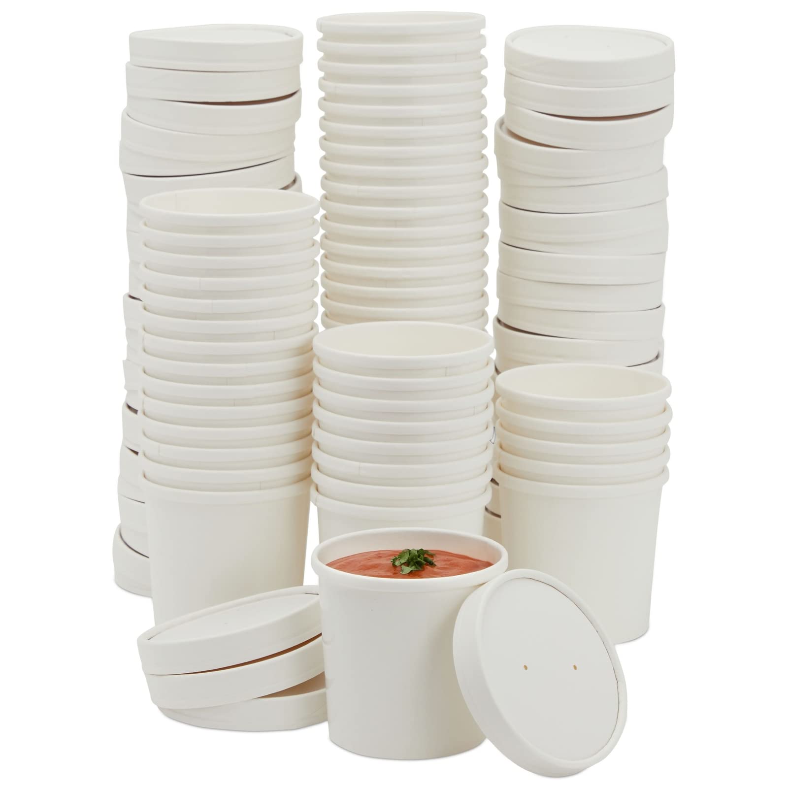 Juvale Disposable Soup & Ice Cream Containers with Lids - 12 oz White Paper, 50 Count - Disposable Bowls for Hot Soup & Ice Cream Cups with Lids