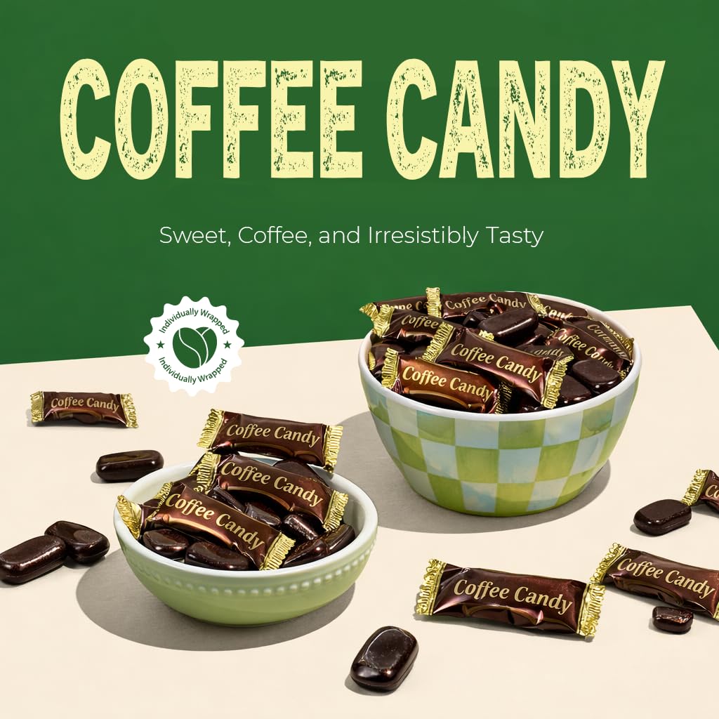 Dark Coffee Candy, Rich and Creamy Gourmet Hard Candy, Authentic Brazilian Coffee Flavor, Individually Wrapped, Resealable Bag, The Snackery (Coffee,1