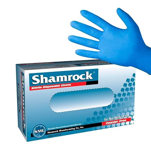 Shamrock Nitrile Disposable Gloves Blue - 5 mil, Powder-Free, Latex-Free, Rubber Cleaning Glove, Food Grade, Salon Use, Large, 80113
