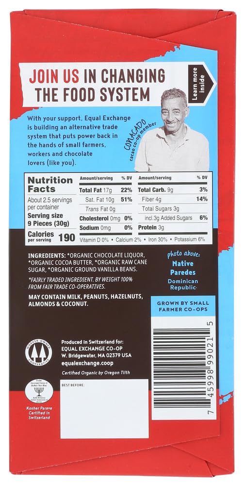 Equal Exchange Organic Extreme Dark Chocolate Bars (6 Bars - 2.8 ounces each)