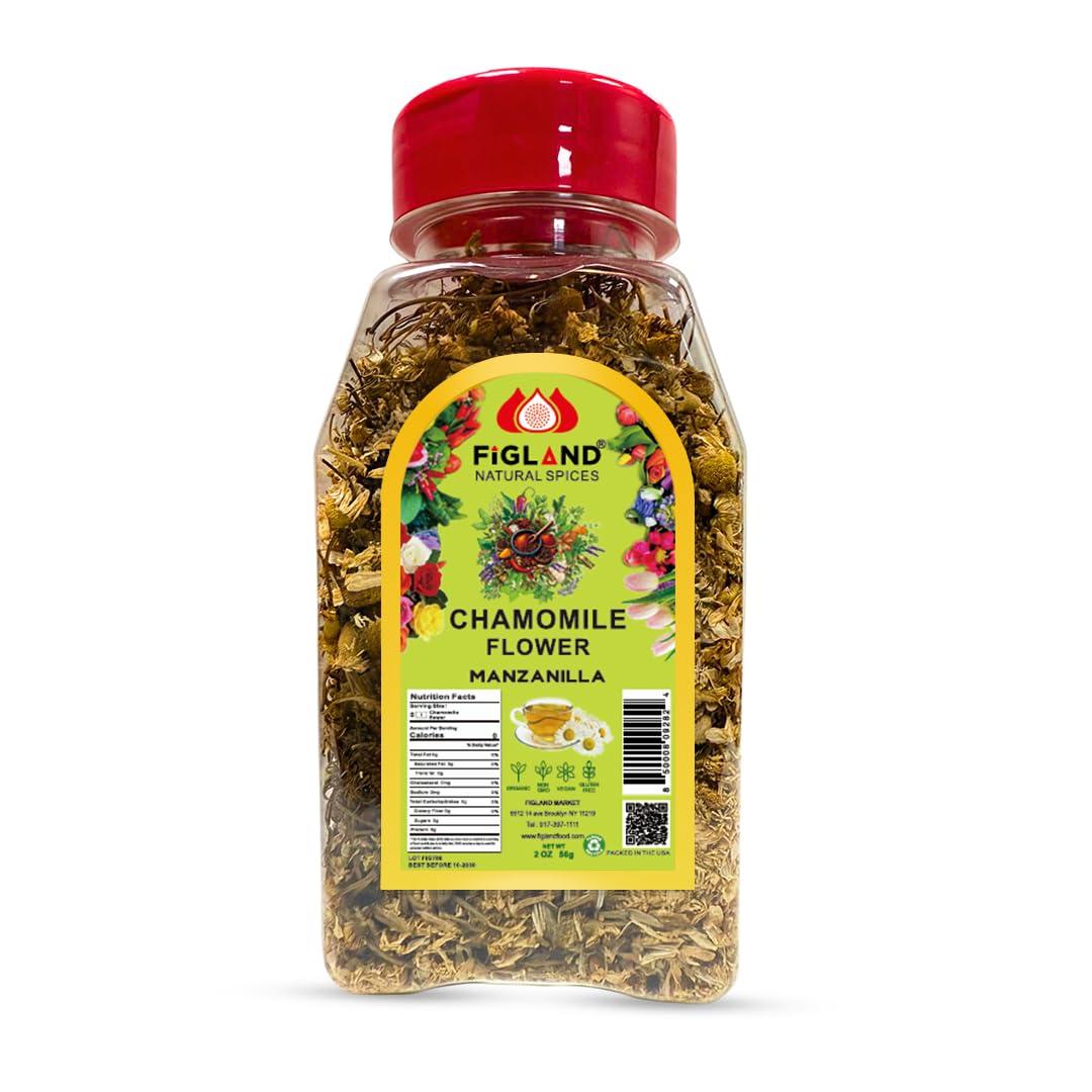 FIGLAND Natural Spices Chamomile Flower | Manzanilla Whole Dried Blossoms 2 oz | 100% Natural Herbal Chamomile Tea Ingredient | Premium Quality Dried