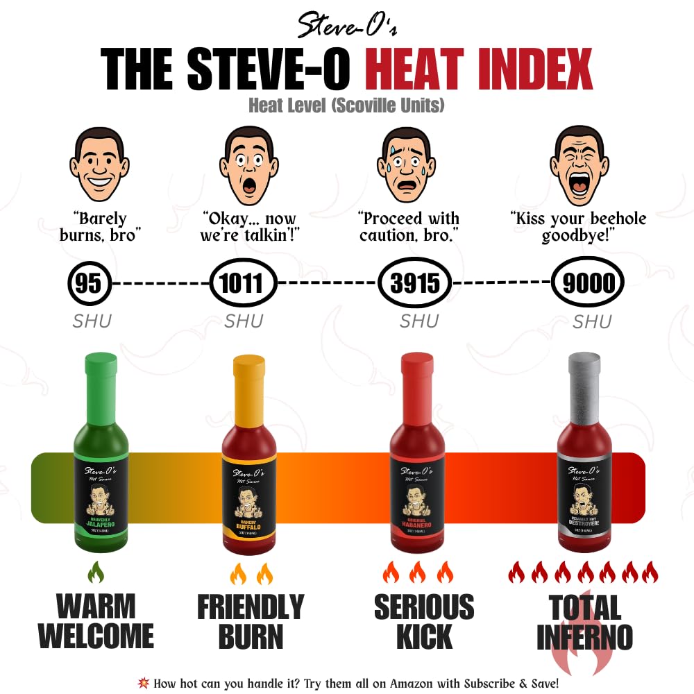 Steve-O's Destroyer Hot Sauce | Extreme Heat with Garlic, Scorpion, Naga Jolokia & Carolina Reaper Peppers | Spicy Sauce for Tacos, BBQ, Potatoes