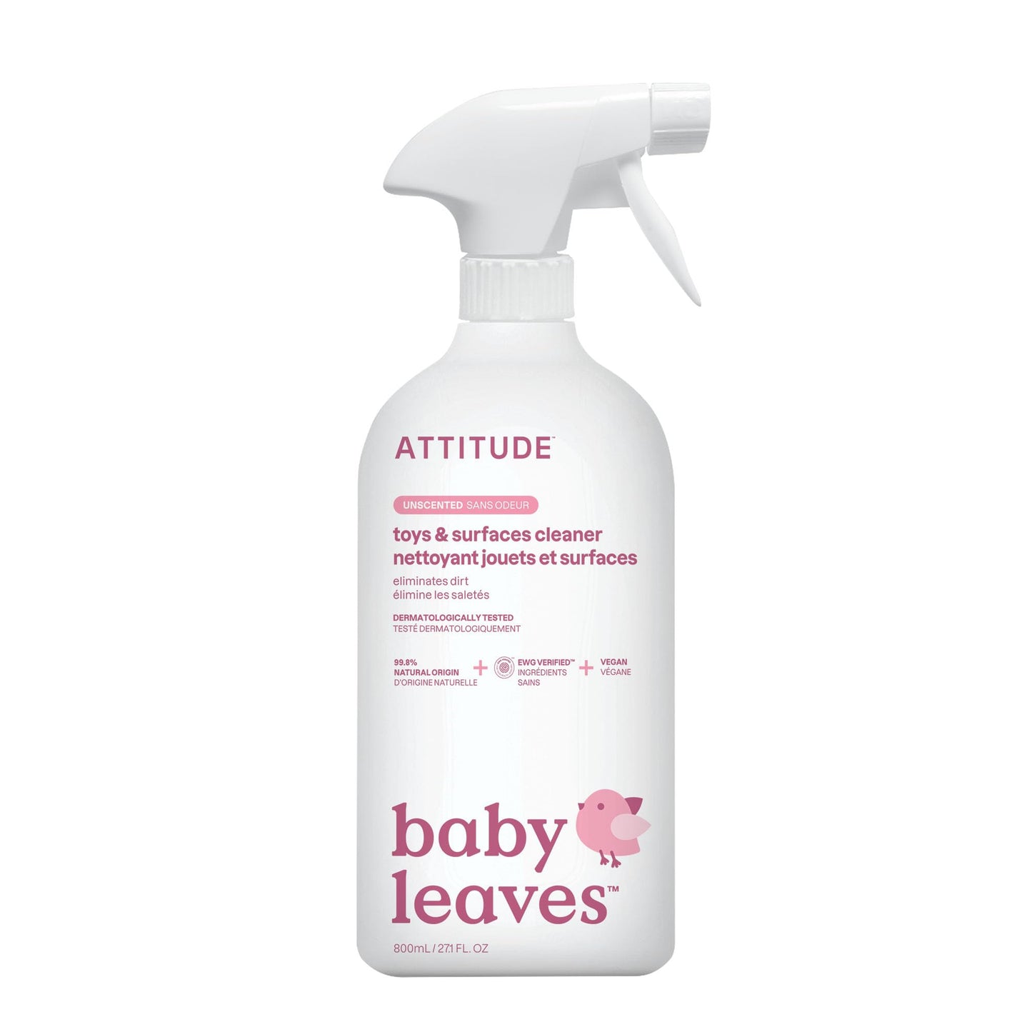 ATTITUDE Baby & Kids Toy Cleaner Spray, EWG Verified, Multi-Surface Cleaner for Toys, High Chairs & Play Areas, Naturally Derived, Vegan, Unscented