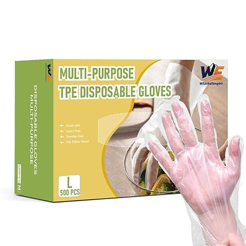 WeaChallengers Disposable TPE Gloves Latex-Free Powder-Free BPA-Free Food Safe 600 Packs for Cleaning (X-Large)