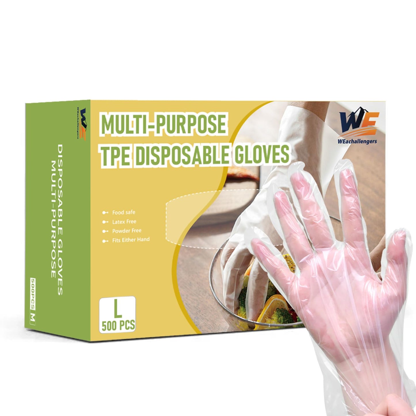 WeaChallengers Disposable TPE Gloves Latex-Free Powder-Free BPA-Free Food Safe 600 Packs for Cleaning (X-Large)