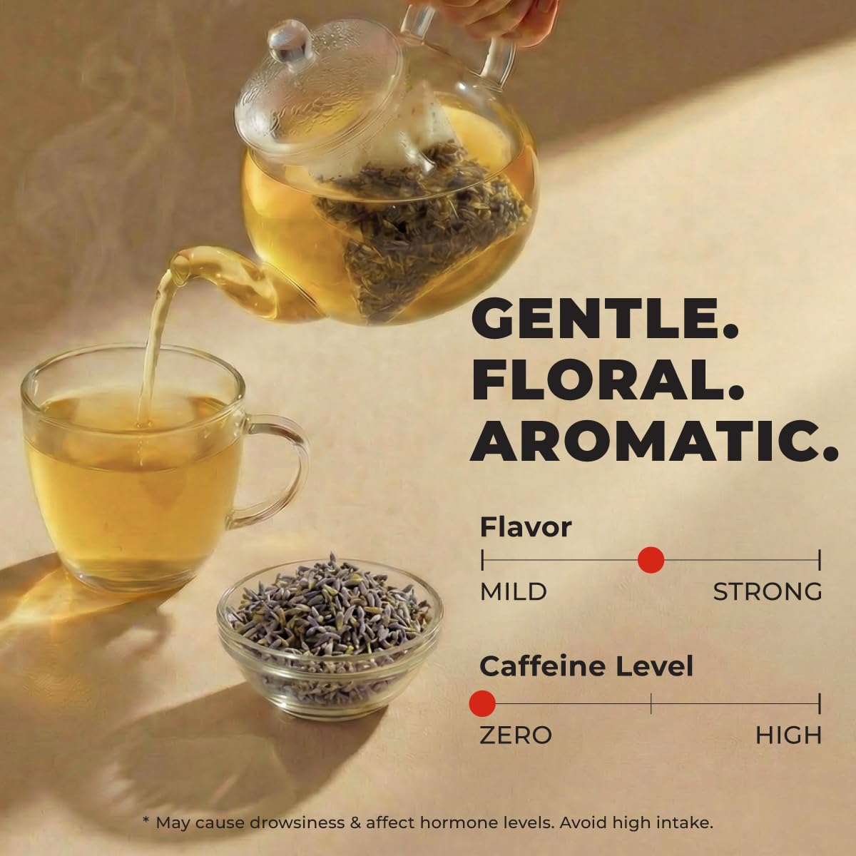 Gya Tea Co Lavender Herbal Tea Bags (100 Bags) - Caffeine Free Calming Pure Lavender Flowers For Relaxation & Wellness - Compostable, Resealable