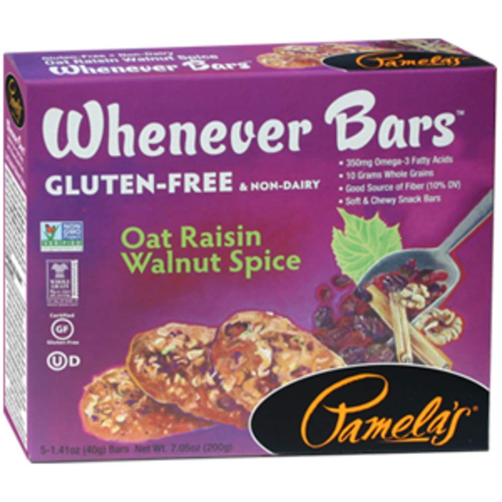 Pamela’s Whenever Bars for Breakfast and On-The-Go Snacks, Soft and Chewy Gluten Free Non Dairy Oat Bars, Oat Raisin Walnut Spice, 7.05 Ounce (Pack