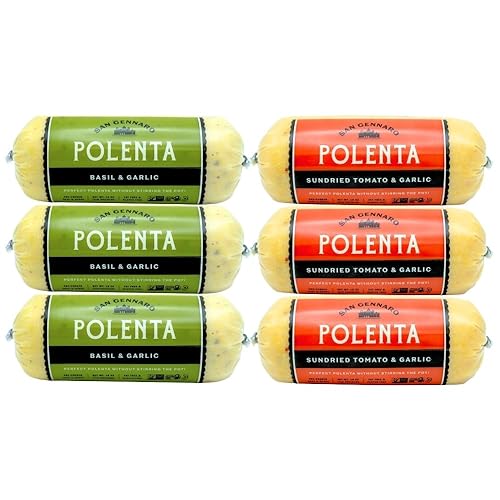 San Gennaro Italian Polenta Variety Pack, 6 Tubes (3 Sun-Dried Tomato & Garlic, 3 Basil and Garlic) | Crafted from Seasoned Yellow Corn | Gluten Free