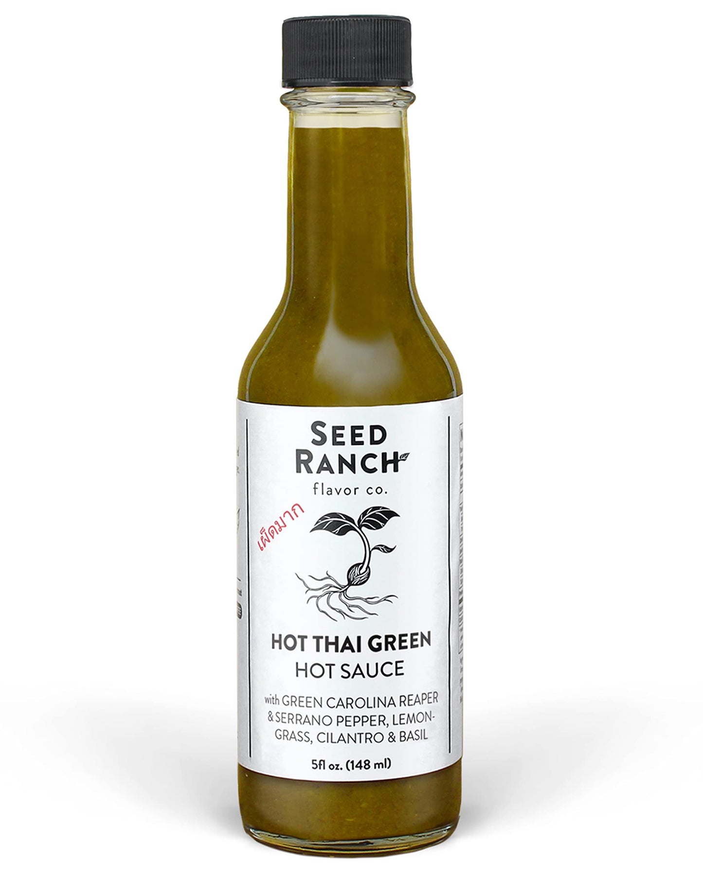 Seed Ranch Hot Thai Sauce, 5 Fl Oz - Spicy Heat - Featured on Hot Ones, Green Carolina Reaper Pepper, Organic Gourmet Hot Sauce - Vegan, Non-GMO