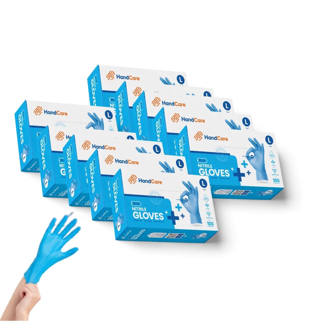 HandCare Exam Grade 4mil Disposable Nitrile Gloves - Latex and Powder Free Non-Slip, Non-Sterile, Surgical Medical Gloves (Large - Case of 1000)