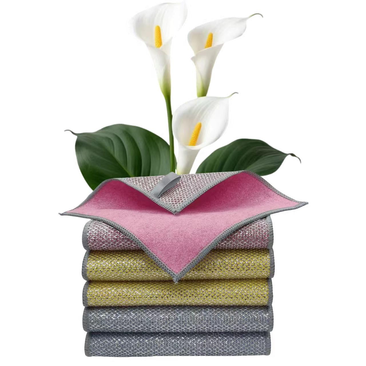 FLOWTECC 3/6PCS 2024 New Multifunctional Non-Scratch Wire Dishcloth for Wet and Dry, New Double Layer Dishwashing Rags for Washing Dishes, Kitchen