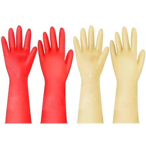 Yunaeduo Rubber Cleaning Gloves for Dishwashing - 4 Pairs Kitchen Gloves for Washing Dishes, Reusable Household Gloves for Bathroom, Gardening (Small