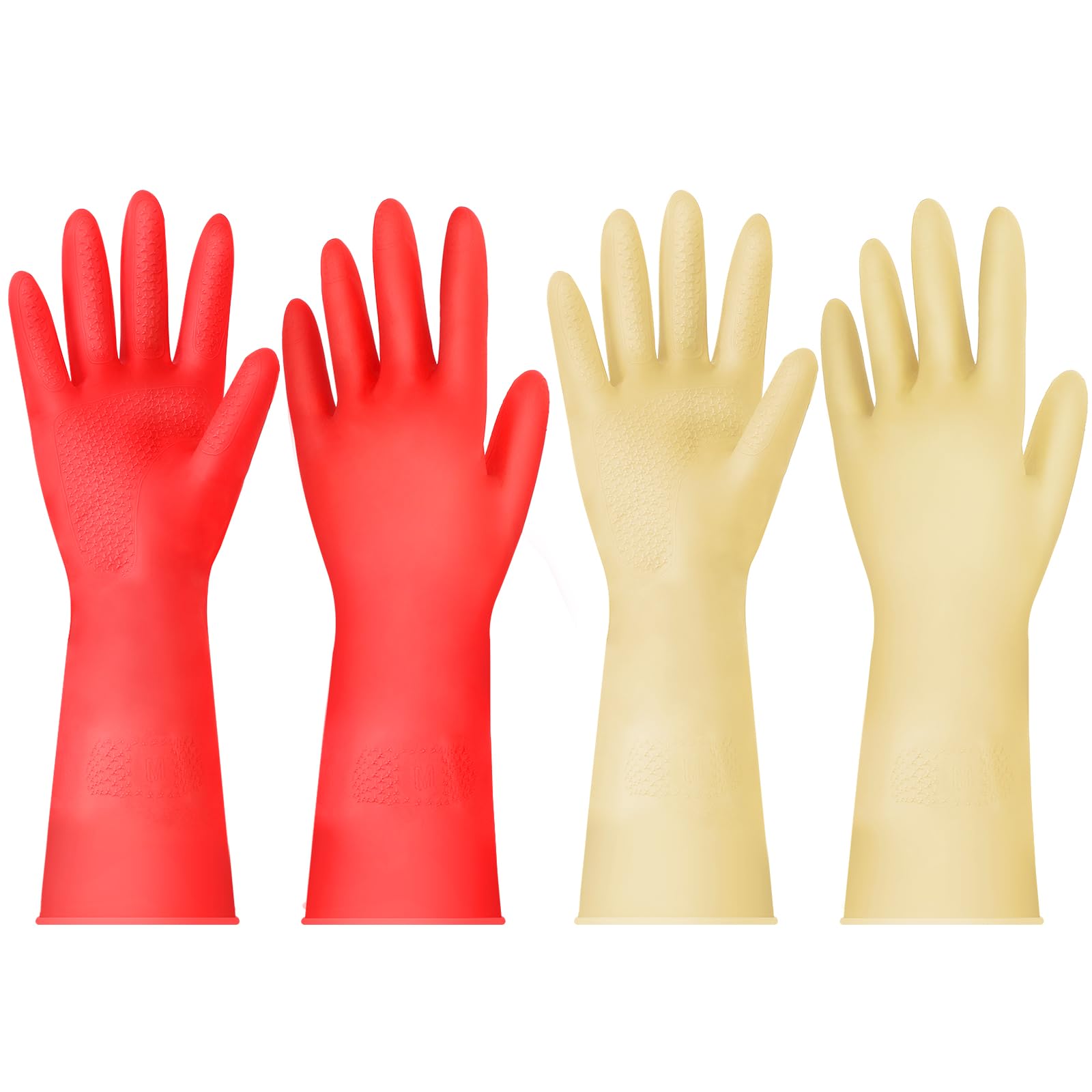 Yunaeduo Rubber Cleaning Gloves for Dishwashing - 4 Pairs Kitchen Gloves for Washing Dishes, Reusable Household Gloves for Bathroom, Gardening (Small