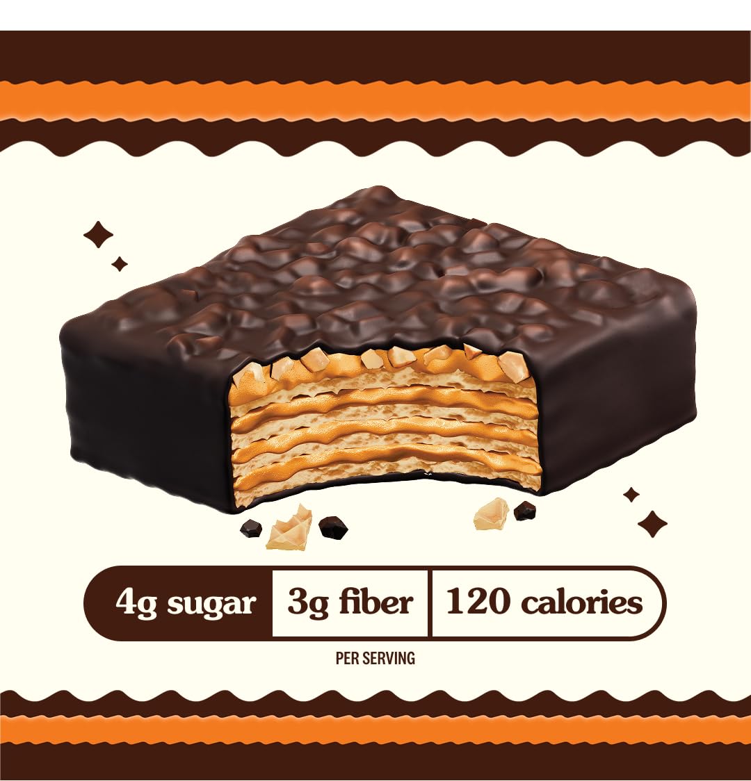 Rip Van Nutty Crunch Dark Chocolate Peanut Butter Wafer - Crispy Wafer Snack, Low Sugar, 120 Calories, Individually Wrapped - 16 Count