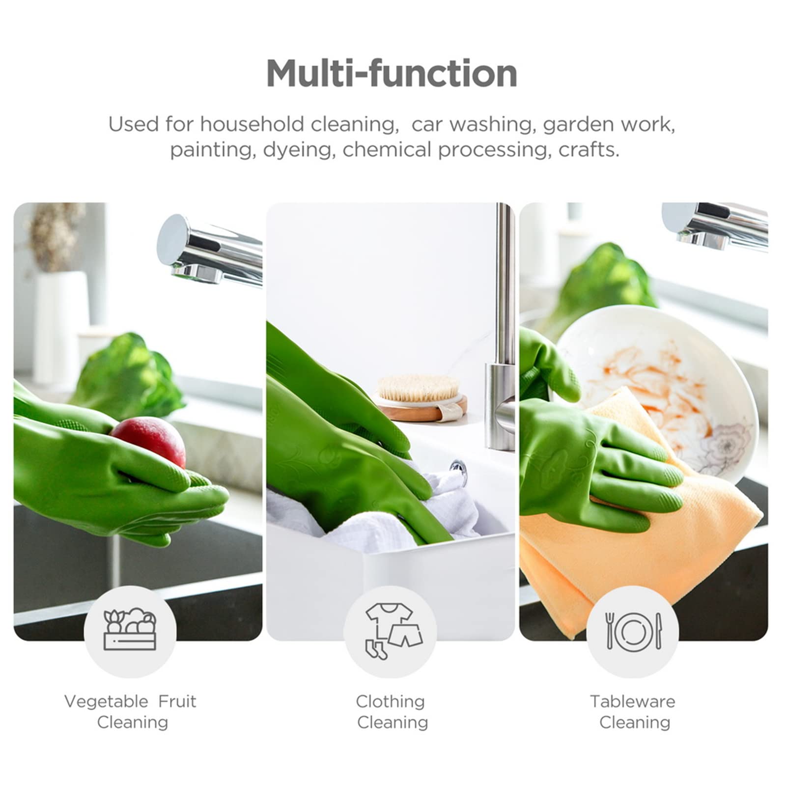 IUCGE Dishwashing gloves 2 Pairs for kitchen,Rubber cleaning gloves,Long dish gloves reuseable.(Small,Green)