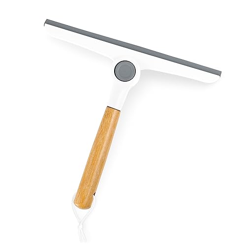 Zadro Multi-Use Folding Squeegee w/Bamboo Handle & Silicone Hang Loop (9.5-inch Wide, Bamboo/White/Gray)