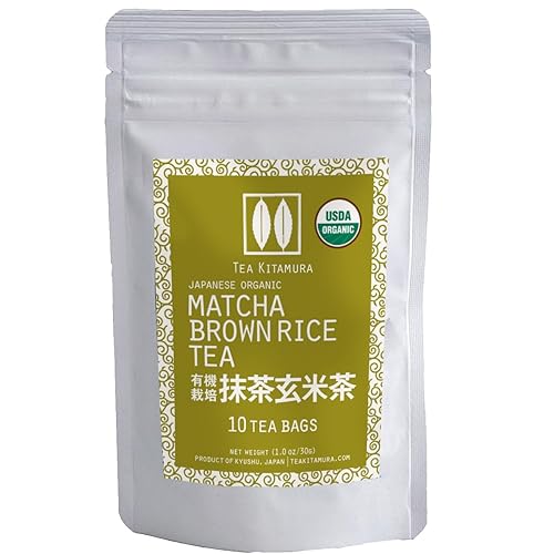 Organic Japanese Matcha Brown Rice Tea (Matcha Genmai-Cha) 10 Tea Bags by Tea Kitamura, Small Batch,