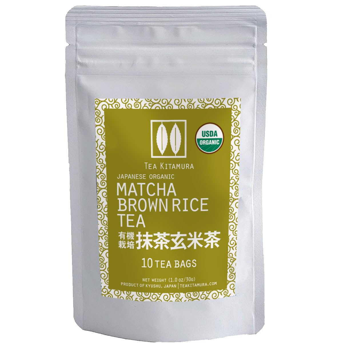 Organic Japanese Matcha Brown Rice Tea (Matcha Genmai-Cha) 10 Tea Bags by Tea Kitamura, Small Batch,