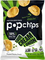 Popchips Potato Chips, Sour Cream & Onion, 24 ct Single Serve 0.8oz Bags, Low-Calorie and Gluten Free, Salty Snacks for Adults and Children, Kosher