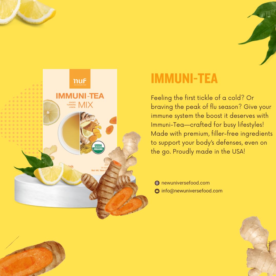 NUF Keto Immuni-Tea- Ginger Turmeric Lemon Instant Tea Mix | Non-GMO, Caffeine-Free, 100% Natural Antioxidant Blend | Vegan & Gluten-Free | 17
