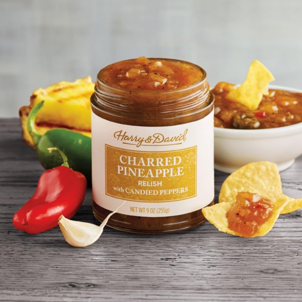 Harry & David Charred Pineapple Relish, Plant Based Condiment, Food Topping, Hamburger & Hot Dog Relish, Sandwich Spread Topping, Charcuterie Board