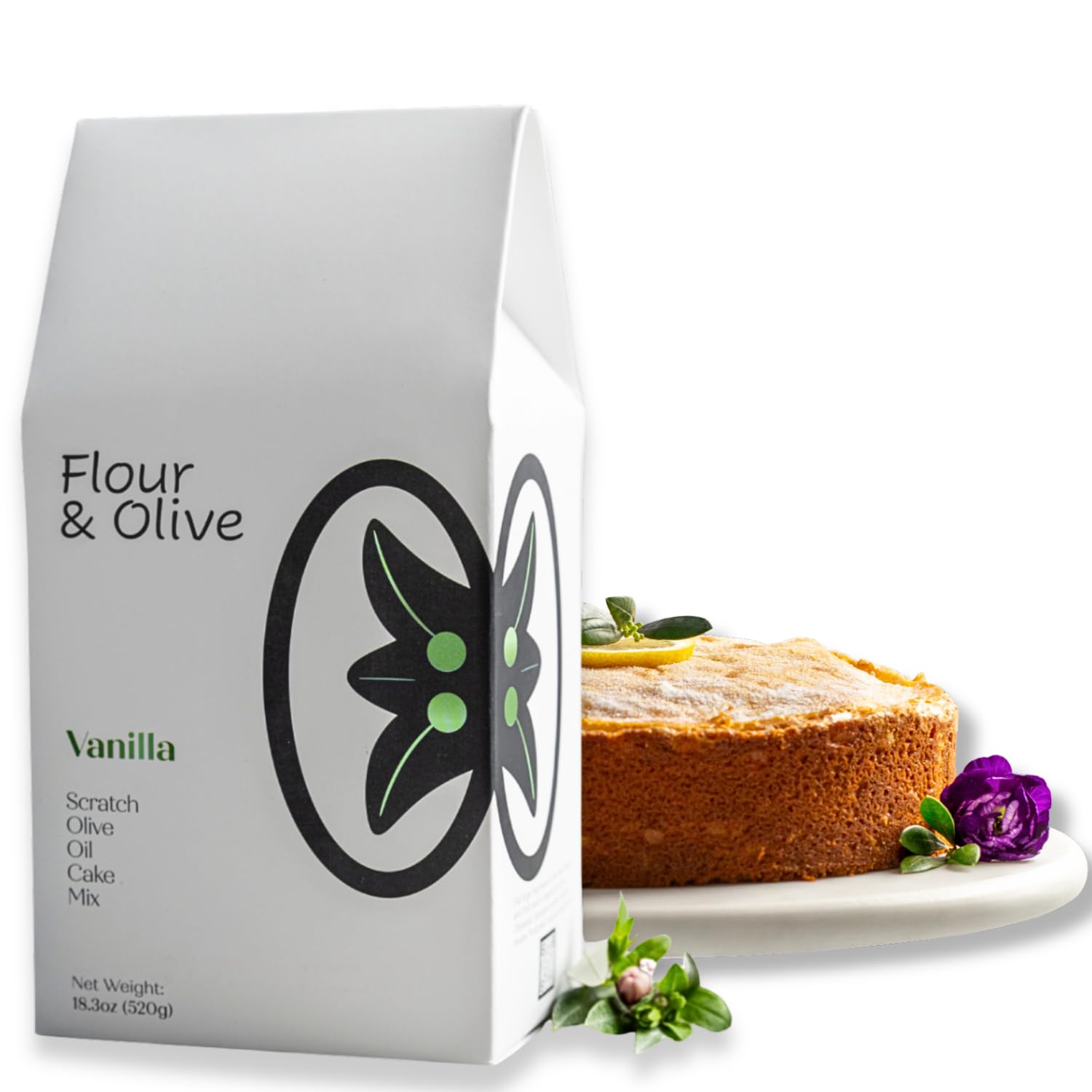 Flour & Olive - Gourmet Vanilla Olive Oil Cake Baking Mix | Light, Fluffy and Elegant Dessert for Birthdays and Special Occasions - Clean Ingredients, Non-Dairy Baking Mix