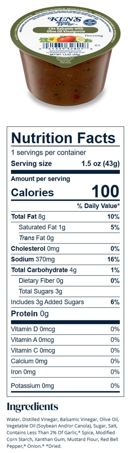 Lite Balsamic With Olive Oil | 30 Count | Single Serve Portion Cups | Salad Dressing Dipping Sauce | Individual To Go Packets for Lunch, Meal Prep