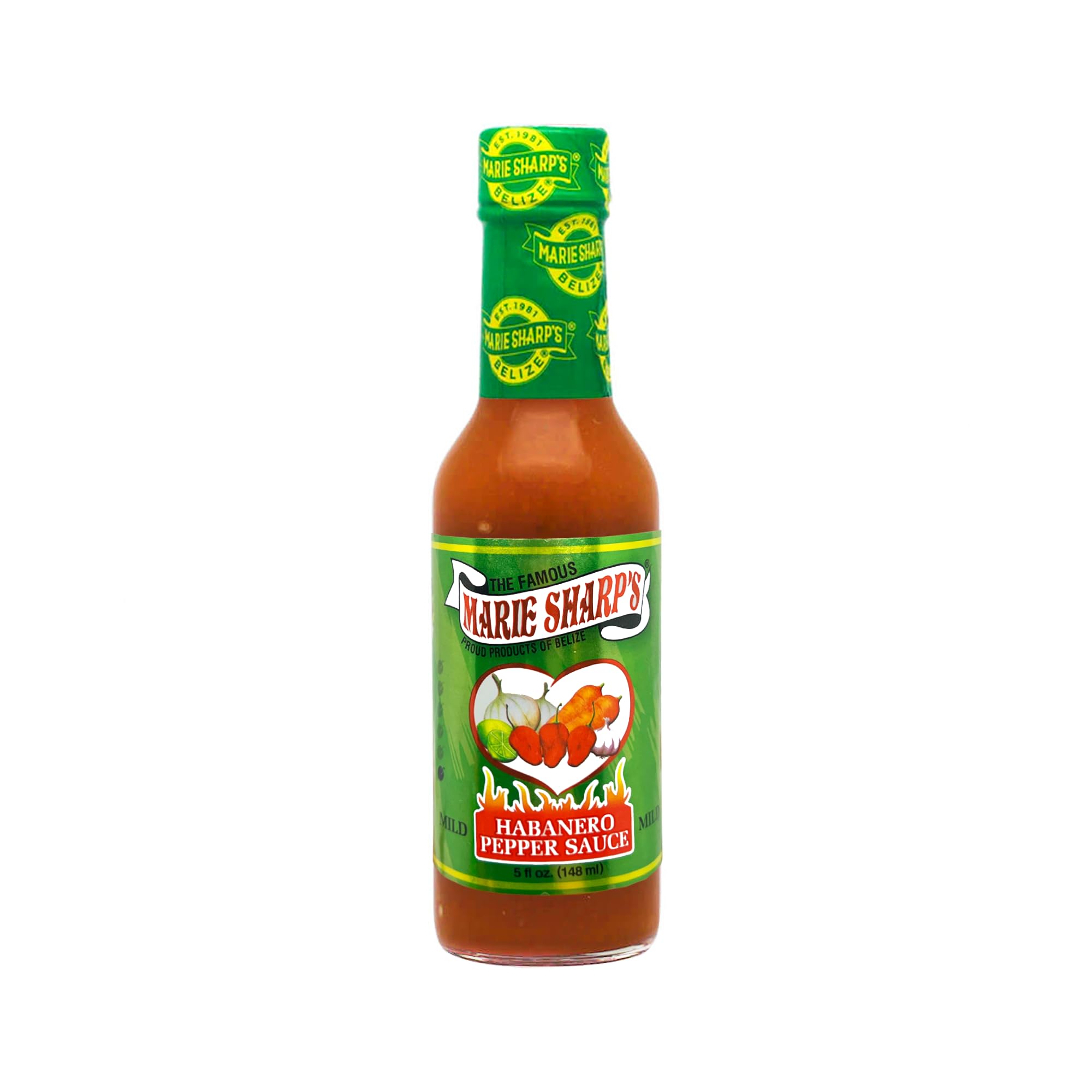 Marie Sharp’s Mild Habanero Pepper Sauce, 5 oz - Belizean Hot Sauce with a Gentle Kick - All-Natural, Gluten-Free | Pack of 3