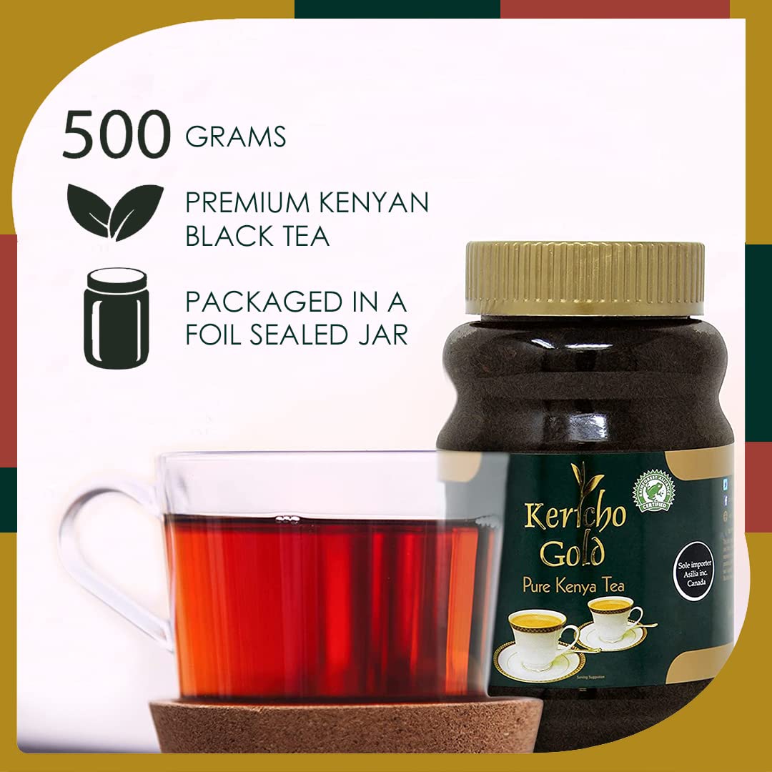 Kericho Gold Black Tea Jar 500 gms - Rich in Antioxidants - Orange Pekoe Tea - Kenya Origin - Unique Flavor -(Pack of 1)