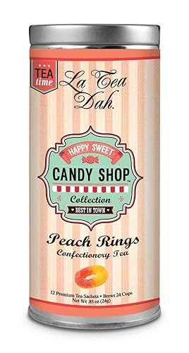 La Tea Dah Peach Green Tea - Gunpowder Green With Natural Peach & Apricot Flavor, Unsweetened & Lightly Caffeinated Dessert Tea, Serve Hot or as Iced
