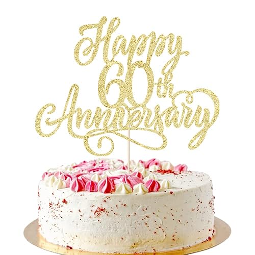 AROKIPPRY golden Glitter Happy 60th Anniversary Cake Topper - for Wedding Anniversary/Company Anniversary Party / 60th Birthday Party Decorations