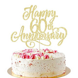 AROKIPPRY golden Glitter Happy 60th Anniversary Cake Topper - for Wedding Anniversary/Company Anniversary Party / 60th Birthday Party Decorations