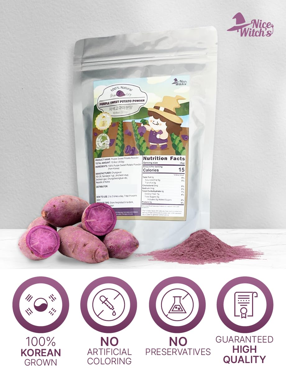 Nice Witch’s Korean Purple Sweet Potato Powder, 100% Natural, Fine Powder for Ube-Style Lattes, Smoothies & Baking, 10.58 oz (300 g)