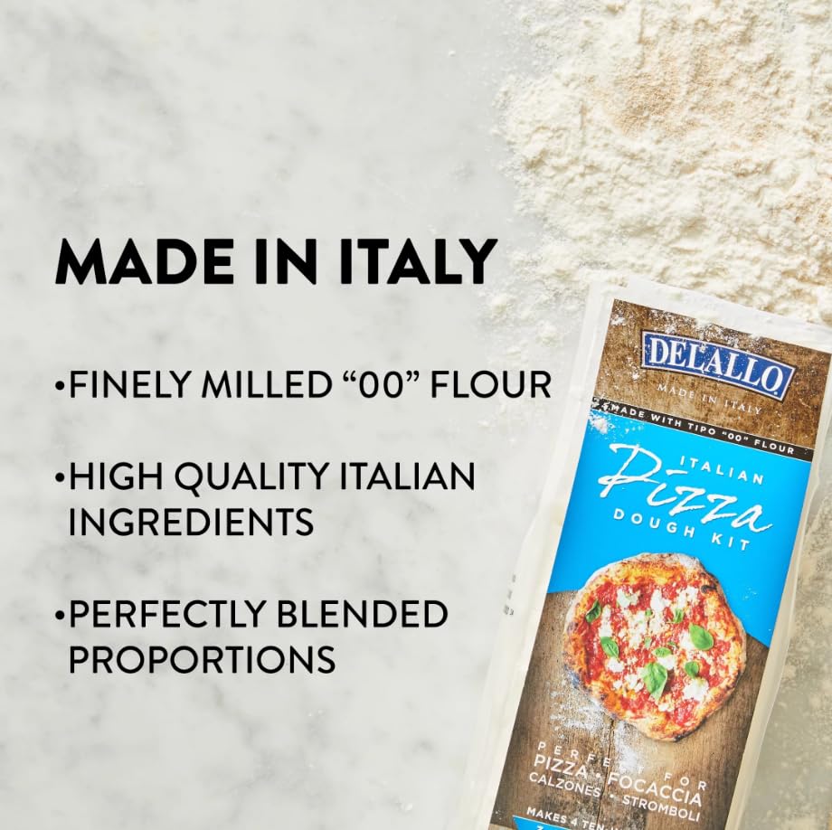 DeLallo, Italian Pizza Dough Kit, Pizza Crust Mix for Garlic Knots, Calzones, and Breadsticks, 00 Superfine Flour, Includes Instant Yeast Packet, Non-GMO, 17.6 oz Bag, (10 Pack)