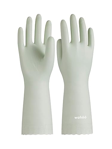 LANON wahoo Skin-Friendly Cleaning Gloves, Dishwashing Kitchen Gloves with Cotton Flocked Liner, Reusable, Non-Slip, Canary Green, Large