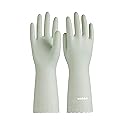 LANON wahoo Skin-Friendly Cleaning Gloves, Dishwashing Kitchen Gloves with Cotton Flocked Liner, Reusable, Non-Slip, Canary Green, Large