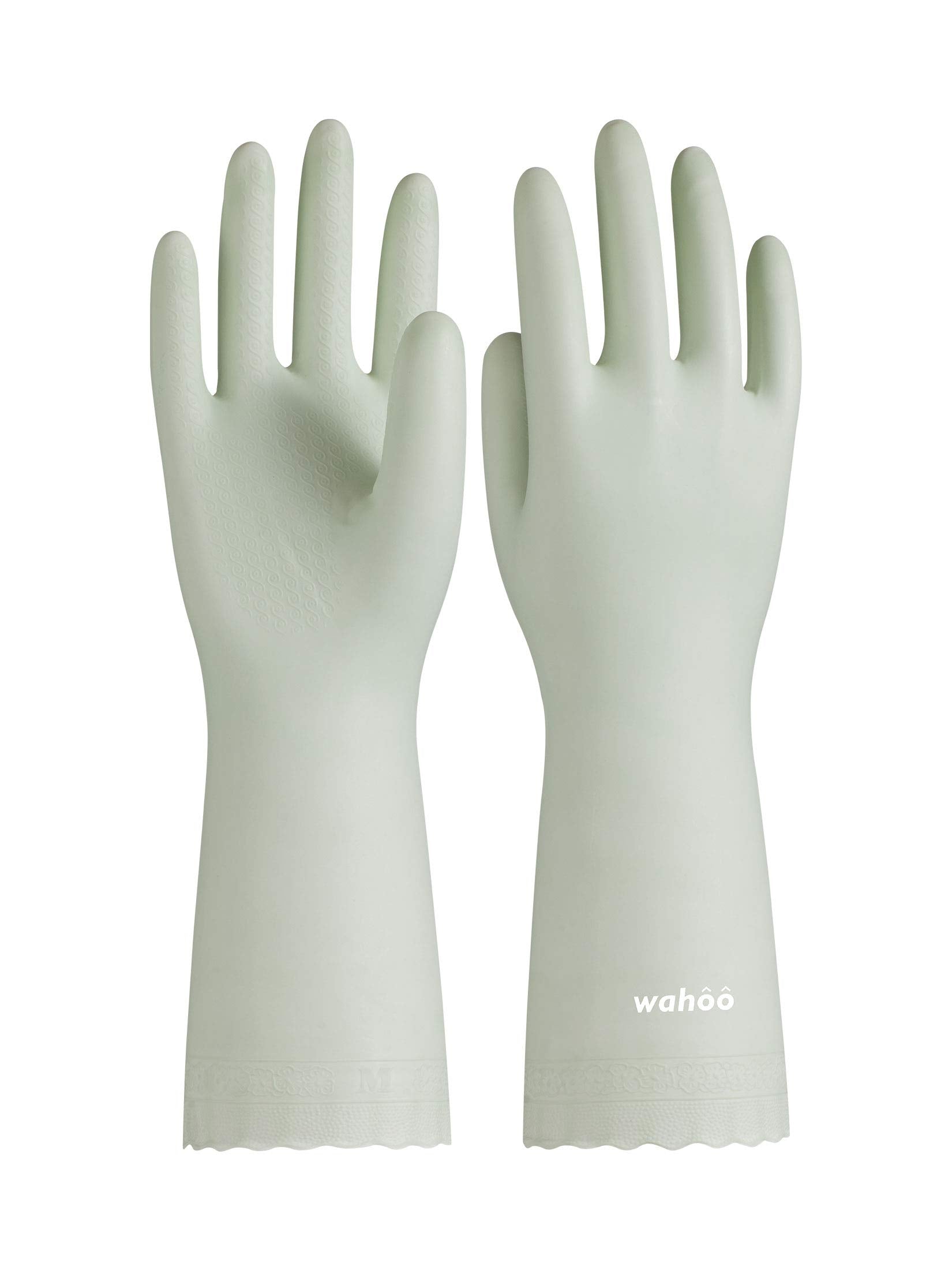 LANON wahoo Skin-Friendly Cleaning Gloves, Dishwashing Kitchen Gloves with Cotton Flocked Liner, Reusable, Non-Slip, Canary Green, Large