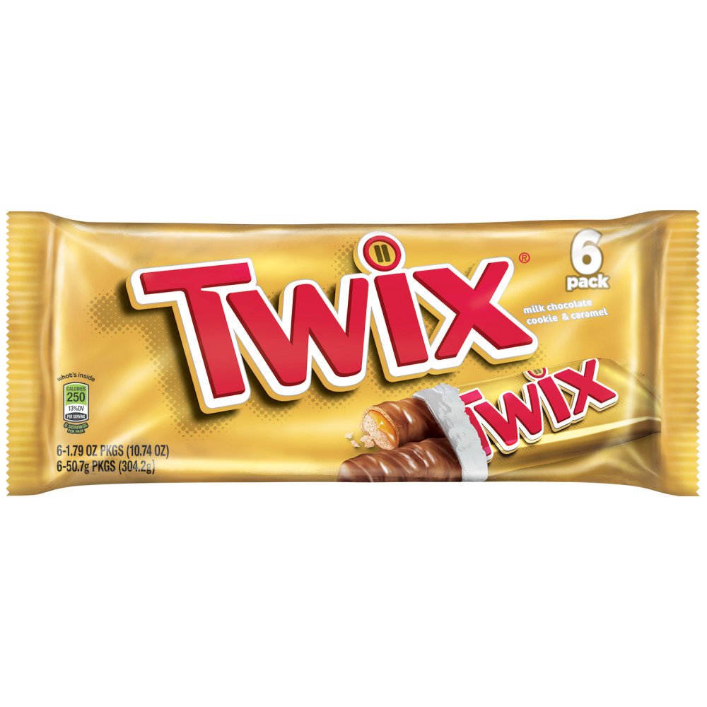 Twix Caramel Singles Size Chocolate Cookie Candy Bar, 6 Count