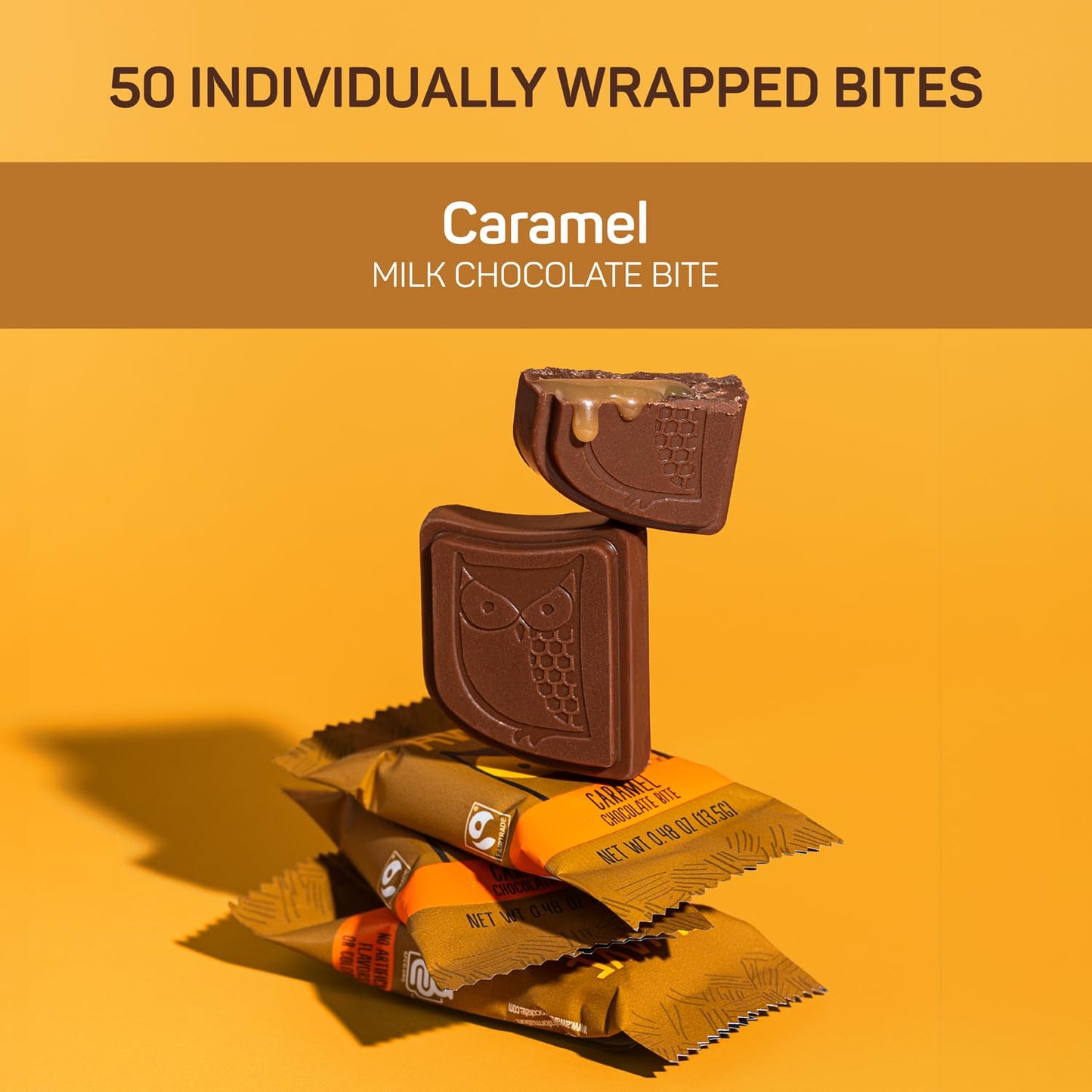 AWAKE - Caffeinated Chocolate Bites - Caramel Milk Chocolate, 50 Bites - 50mg Caffeine - Individually Wrapped Energy Bites - Coffee Alternative